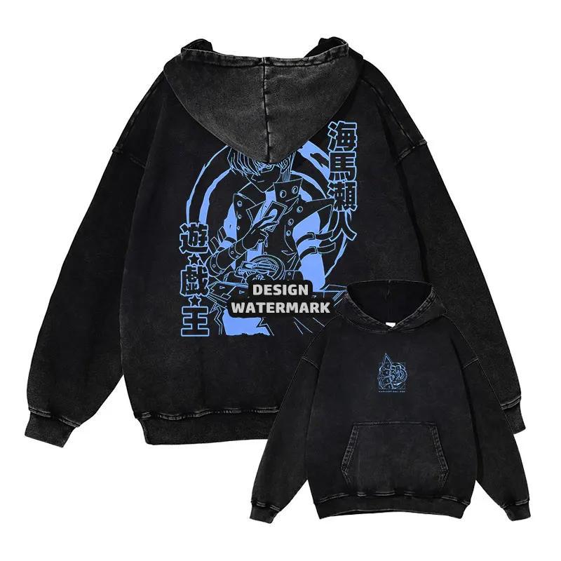 

Anime Kaiba Seto Hoodies Oversized Vintage Washed Yu Gi Oh Hooded Sweatshirts Blue Eyes White Dragon Manga Cosplay Hoodie