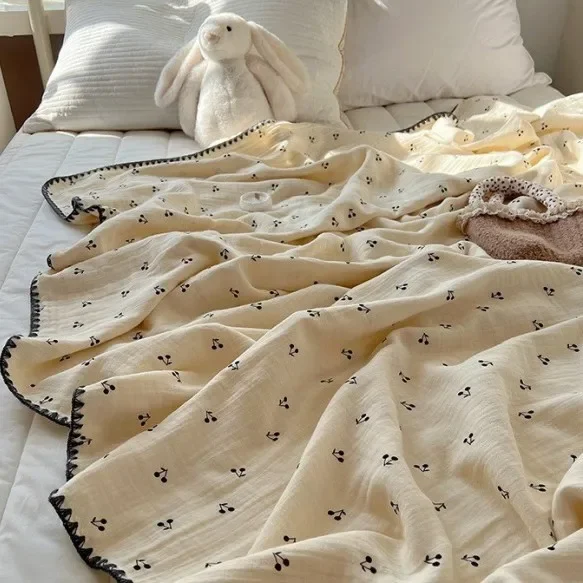 Cartoon Cotton Yarn Blanket, Class A Double-layer Fabric Air Conditioning Quilt, Suitable for Children Adults Home Dorm