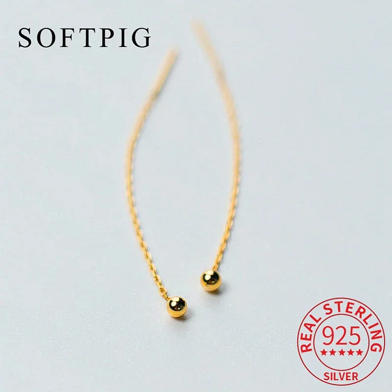 

SOFTPIG Real 925 Sterling Silver Minimalist Chain Tassel Drop Earrings For Women Cute Party Geometric Fine Jewelry Gift