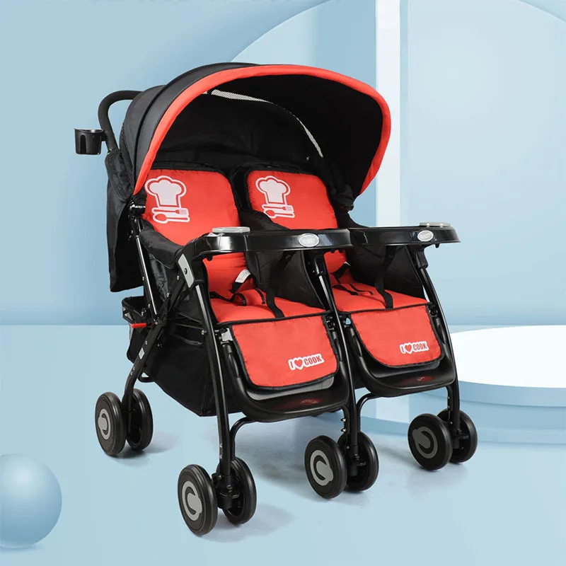 

Двойная детская коляска Легкая складная двойная коляска с регулируемой откидной спинкой, съемным подносом, большая компактная корзина для хранения