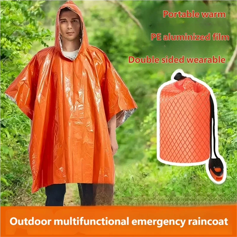 4 PCS Emergency Outdoor Raincoat Waterproof Portable Mountaineering Raincoat First Aid Preventing Temperature Camping Raincoat