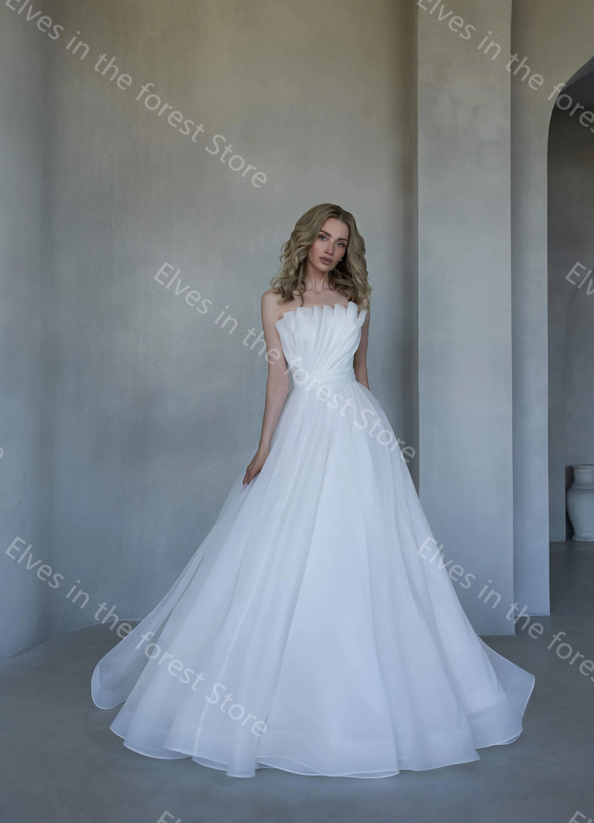 Simple A Line Wedding Dresses for Bride Pleated Floor Length Bridal Gowns with Detachable Sleeves Sexy Ruched Vestidos De Mariee