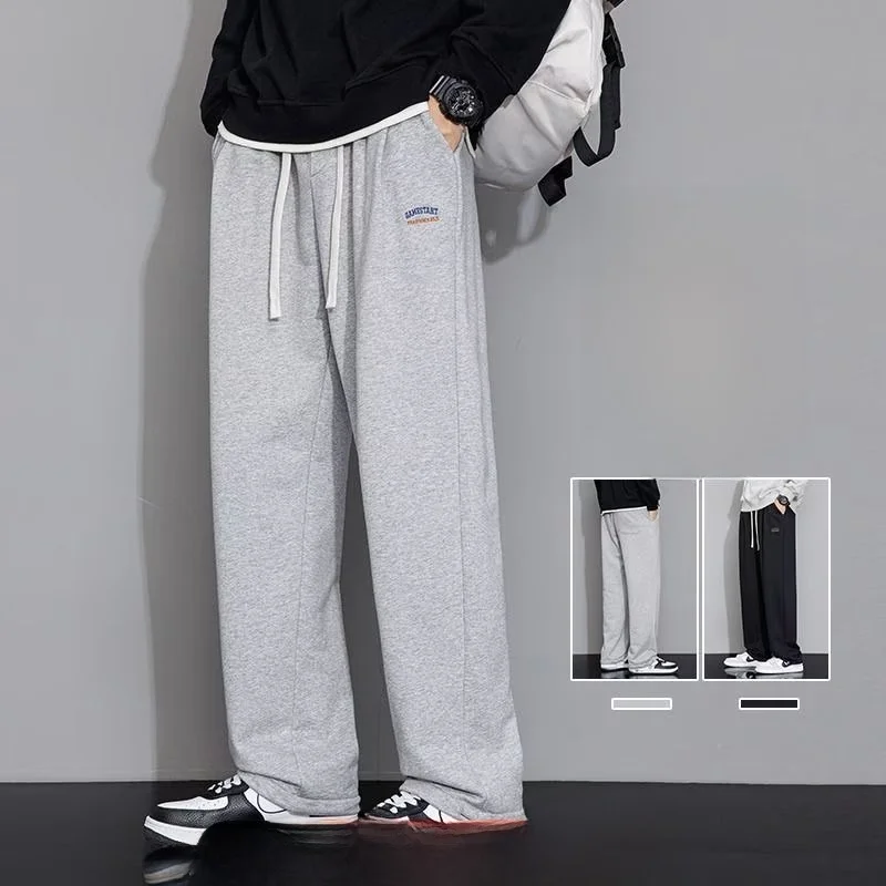 

Large Size Men's Sweatpants ey Straight Leg Casual Long Trousers Autumn Season Faionable Youthful Sle ket Detail