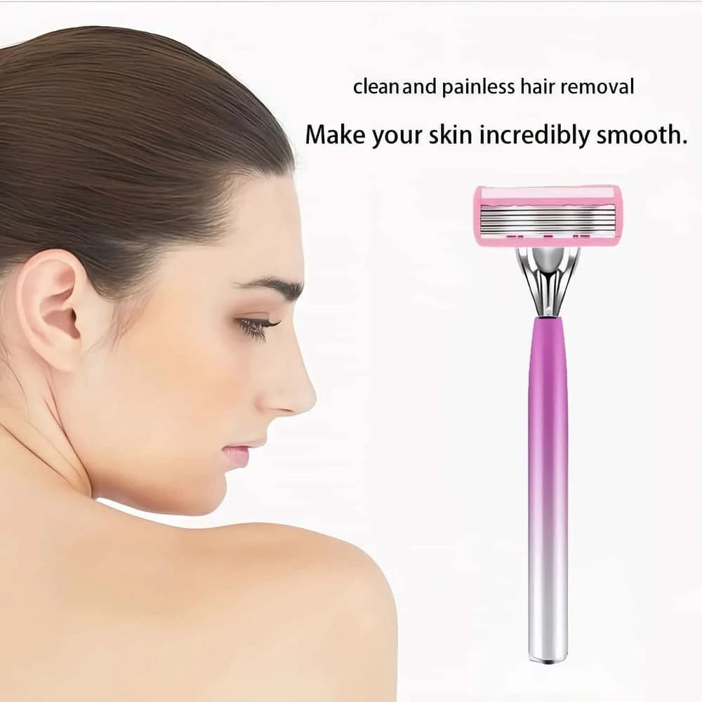 ماكينة حلاقة آمنة مكونة من 6 حواف لإزالة الشعر للرجال والنساء، شفرات حلاقة يدوية سهلة الحادة