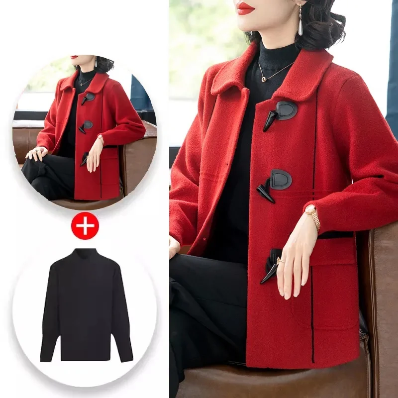 

Middle Aged Mother Long Sleeves Coat Spring Autumn Female Large Size 4XL Outwear 2025 Ladies Fashion Double Sided Woolen Jacket