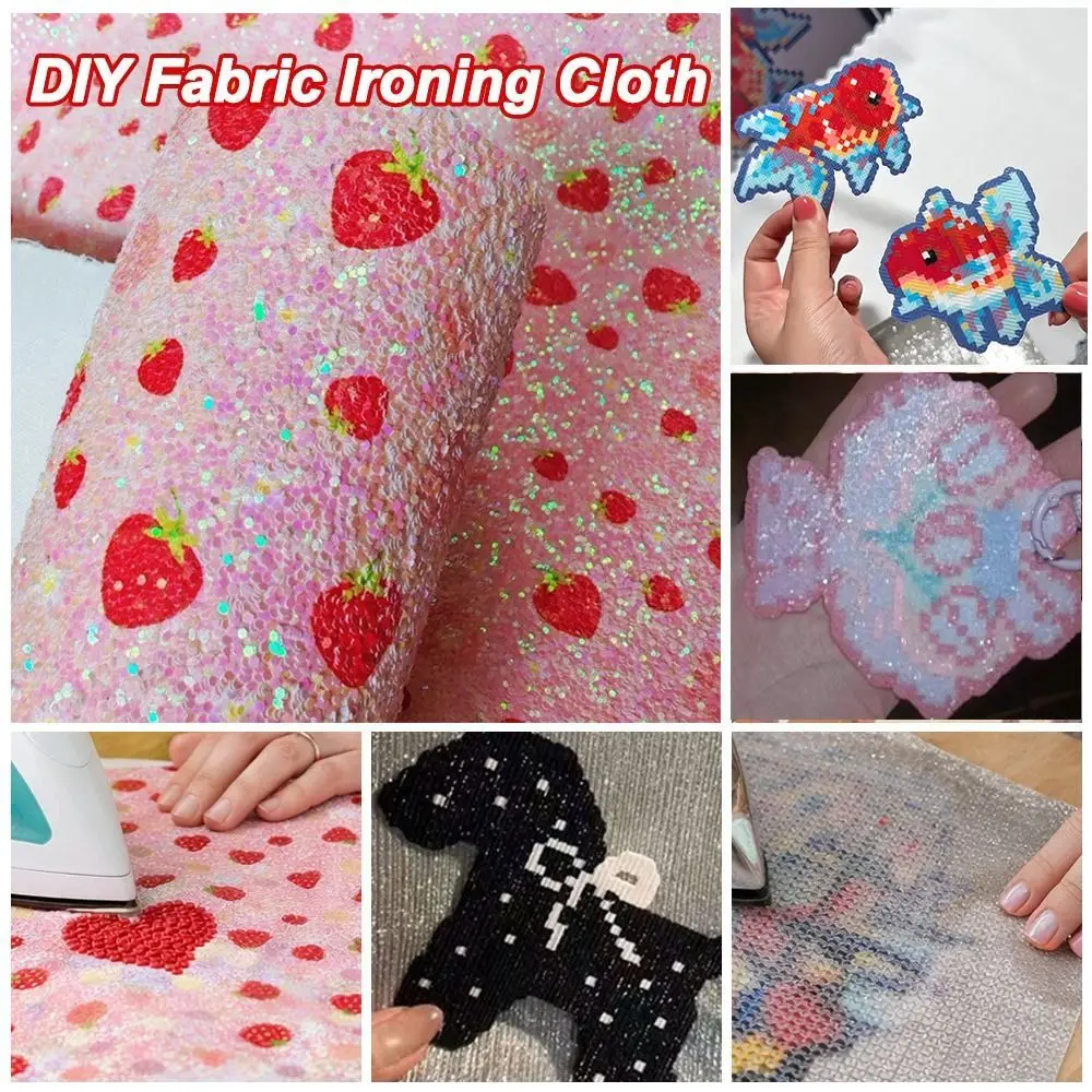 Handmade DIY Fabric Ironing Cloth Rainbow Glitter Non Stick Fuse Beans Glitter Baking Cloth Reusable Gradient Beads Sequin Cloth