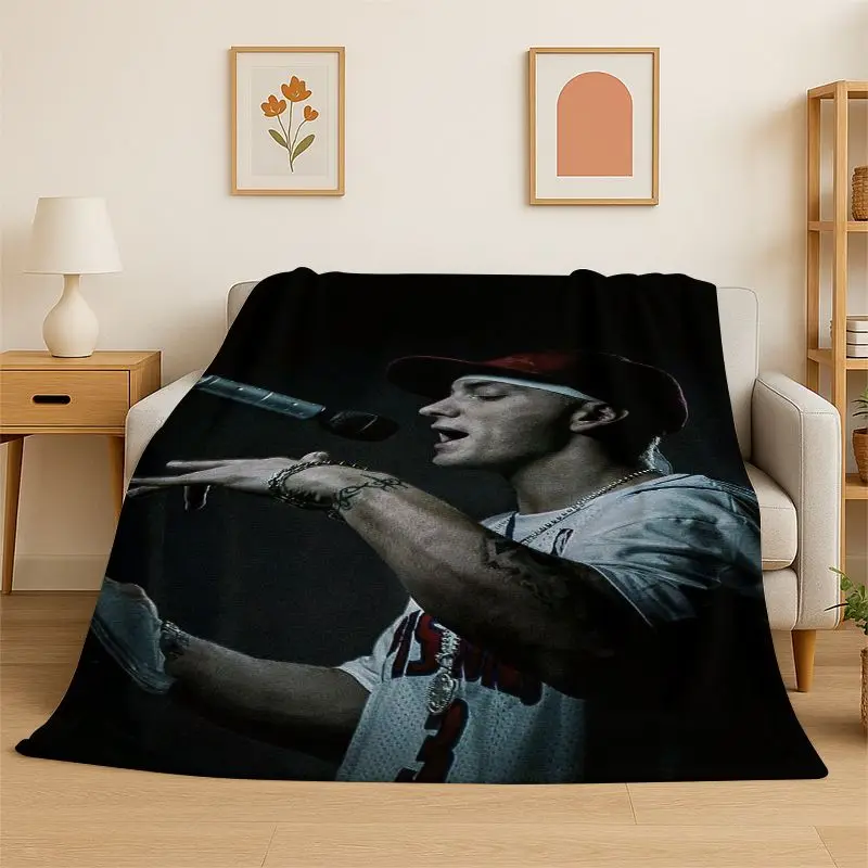 HD Rapper Eminem Tupac 2pac Hip Hop Rap God Flannel Blanket Soft Warm Throw Blanket for Bedroom Living Room Bed Travel Picnic