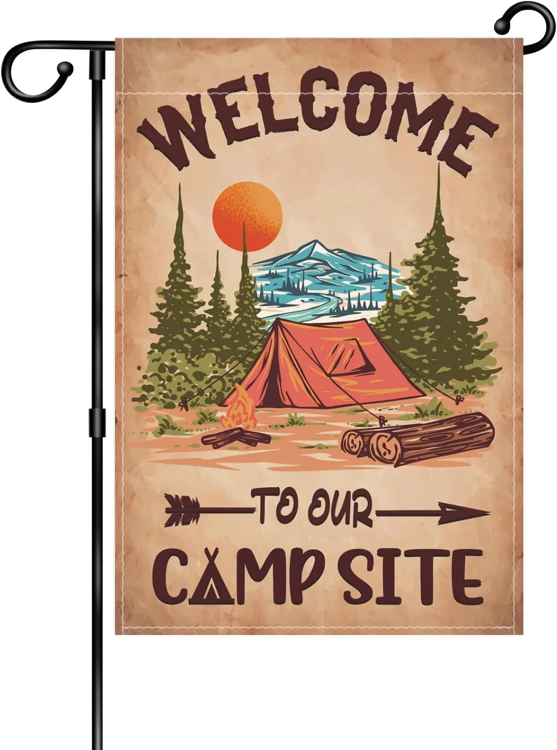 WHPCT Welcome to our Camp Site Garden Flag,Camper Camping Garden Flag for Outdoor Yard House Banner Home Lawn Welcome Decoration