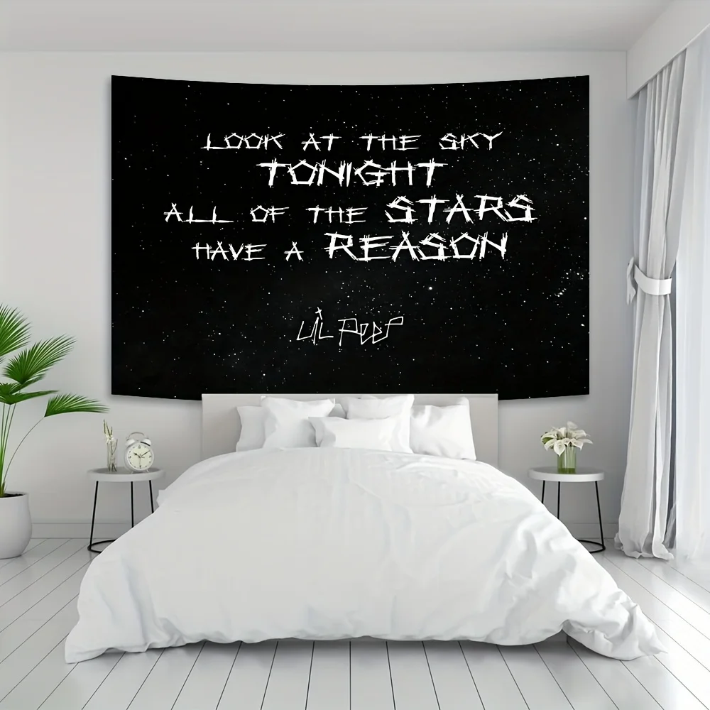 VIKAMA Lil Peep Starry Sky Philosophy Tapestry Starry Gradient Musician Studio Trendy Room Artistic Living Room Decor