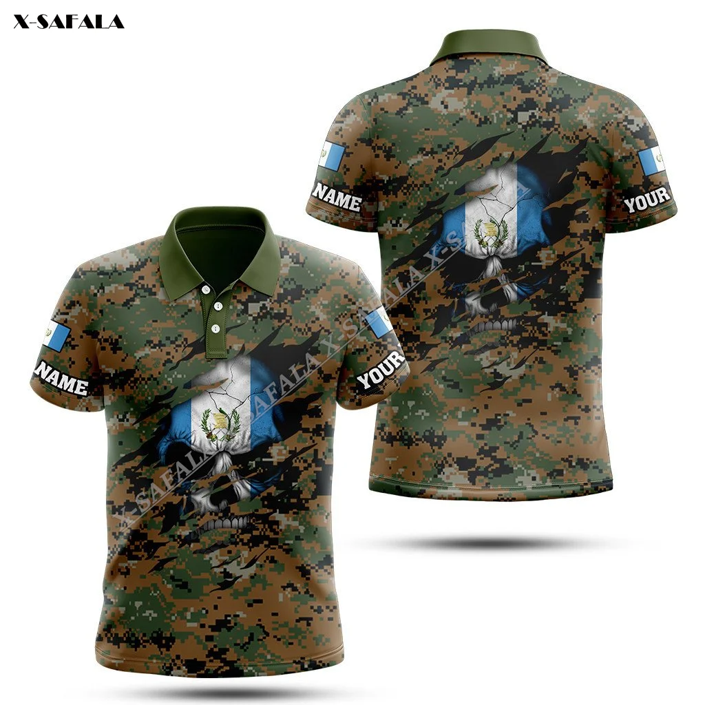 

Guatemala Flag Map Skull Army Veteran 3D Printed Men Adult Polo Shirt Collar Short Sleeve Top Tee Breathable Anti Shrink