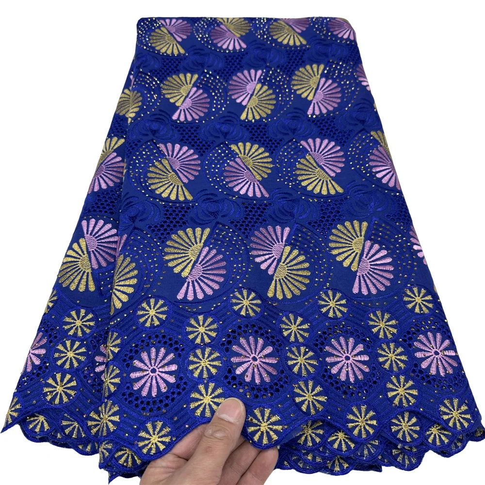 

Newest Design Swiss Voile Lace Fabric Nigerian 100% Cotton Dry Lace With Stones For Sewing Women Evening Party Dresses 3181