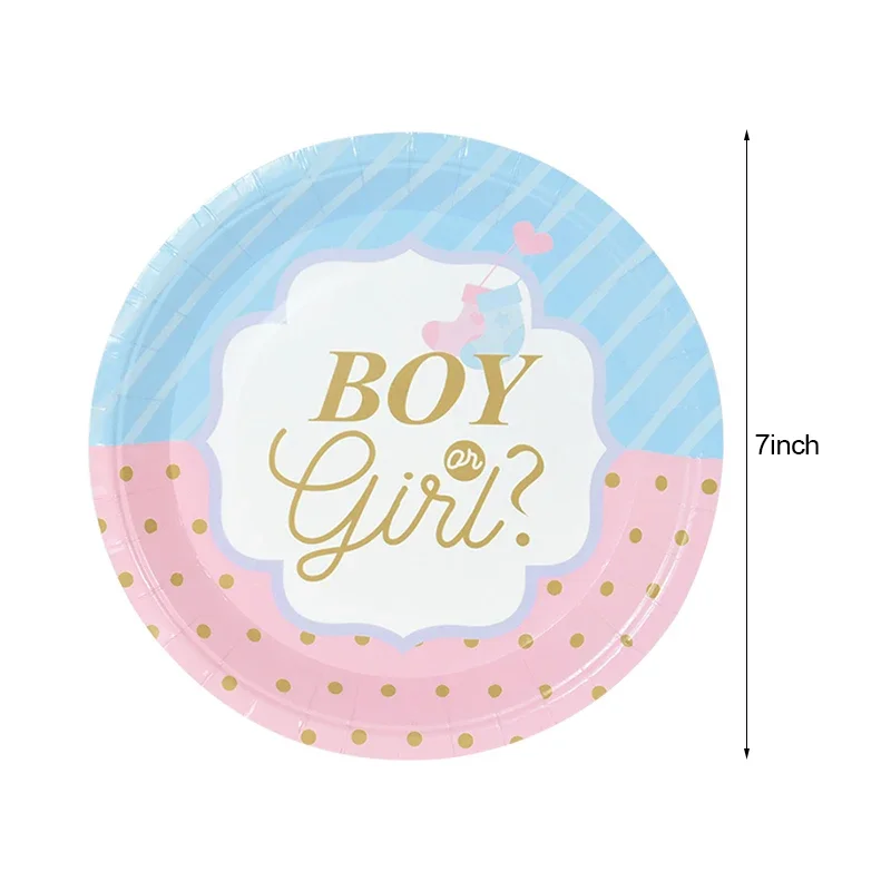 49 pezzi ragazzo o ragazza Gender Reveal Set di stoviglie usa e getta piatto di carta tazza tovagliolo Banner Baby Gender Reveal forniture per decorazioni per feste
