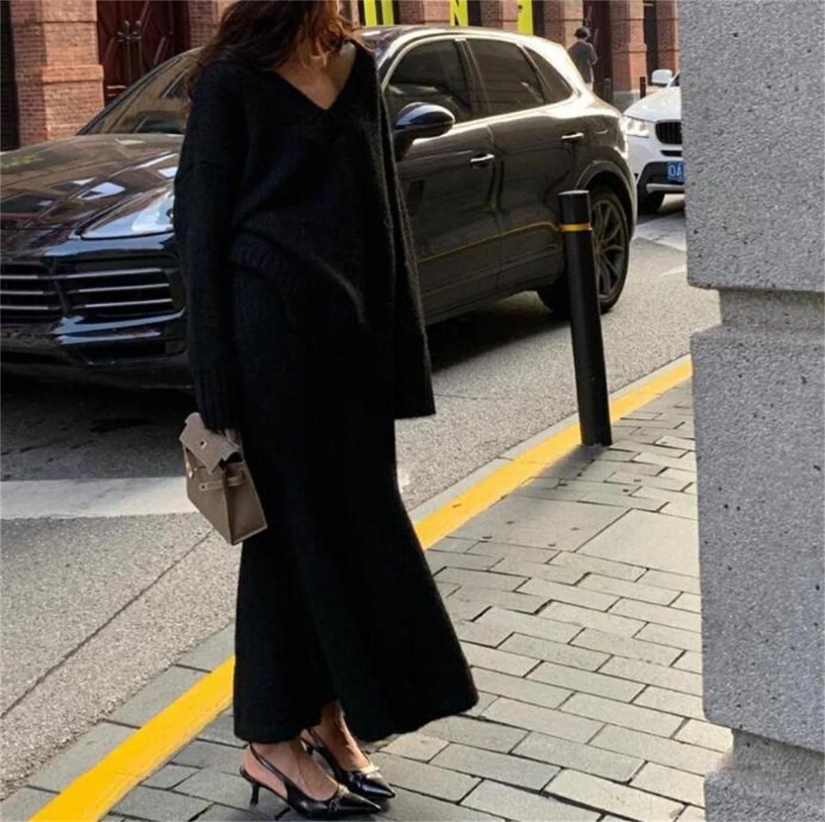 Autumn Winter Fashion Sweater Suit Women V Neck Long Sleeve Top High Waist Skirt Elegant Vintage 2 Piece Set Casual Knitted Sets