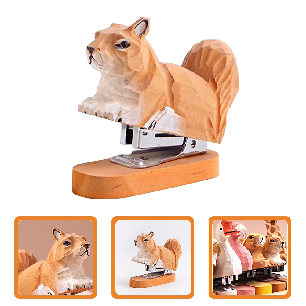 

Animal Wooden Stapler Cute Mini Animals Cartoon Statue Aesthetic Yellow Desk Staplers Student