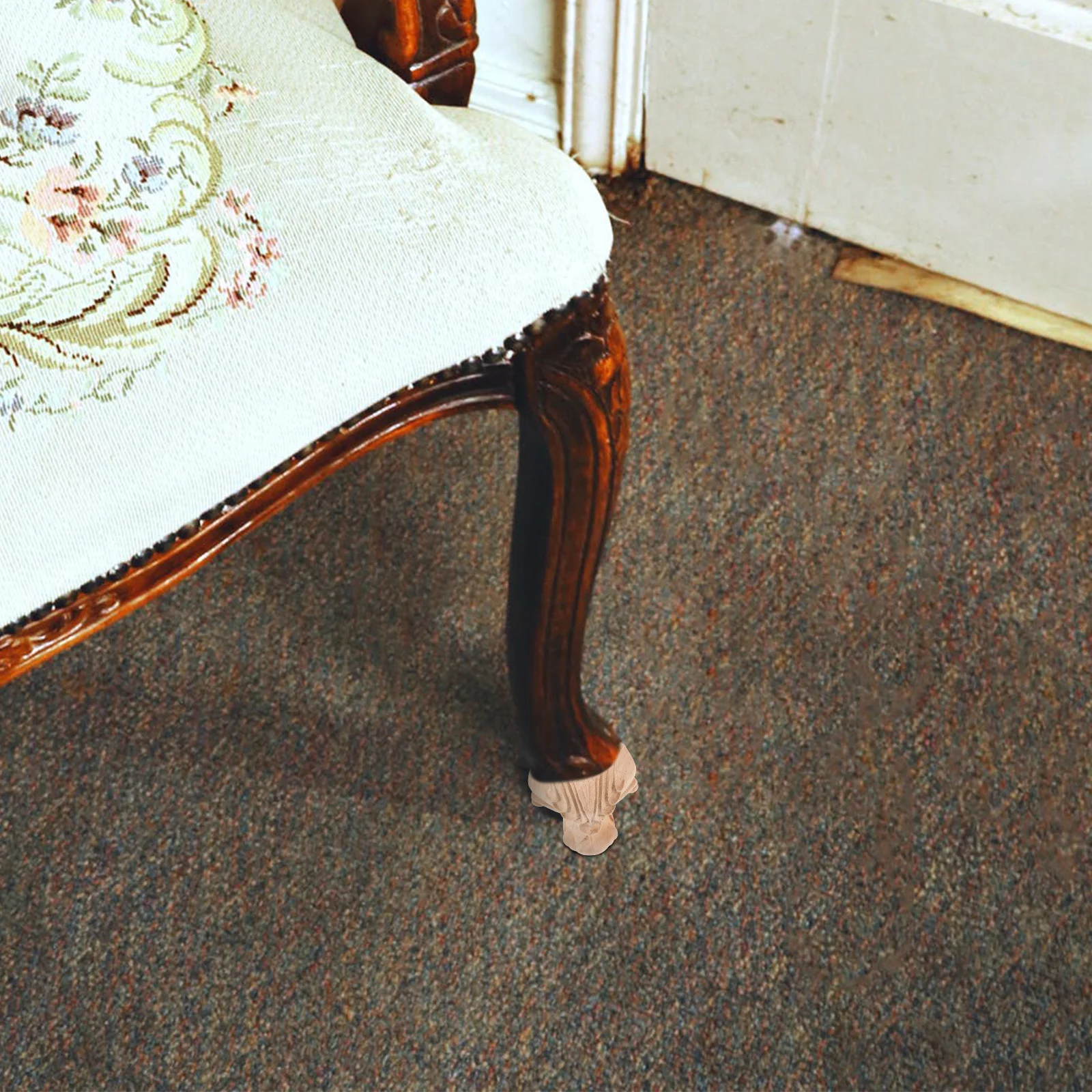 4Pcs Vintage Embossed Wooden Furniture Feet Decorative Table Sofa Cabinet Legs Stable Noise-Reducing Furniture Legs for Home
