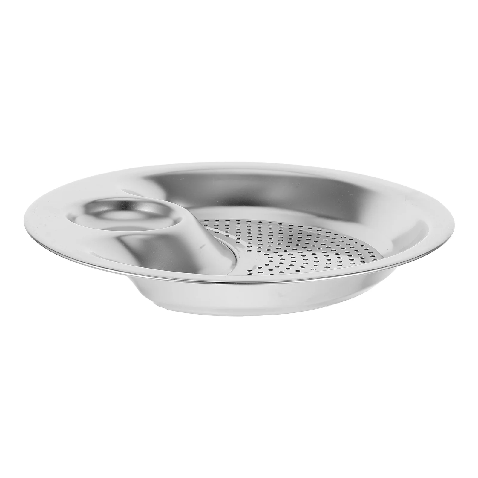 

Stainless Steel 304 Dumpling Plate Dual Compartments Vinegar Dish Round Double Layer Serving Snack Appetizer Salad Fries Dessert