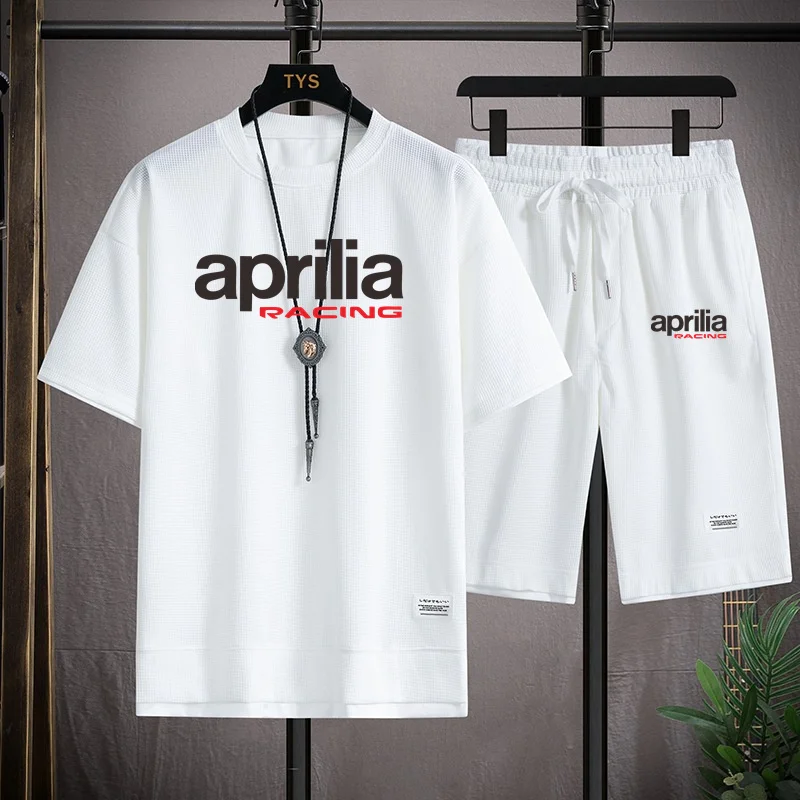 New Fashion Men\'s Clothing Summer Sports Suit aprilia racing Sets Jogging T-Shirt Shorts Set Men 2 Piece Joggers Sports Suit