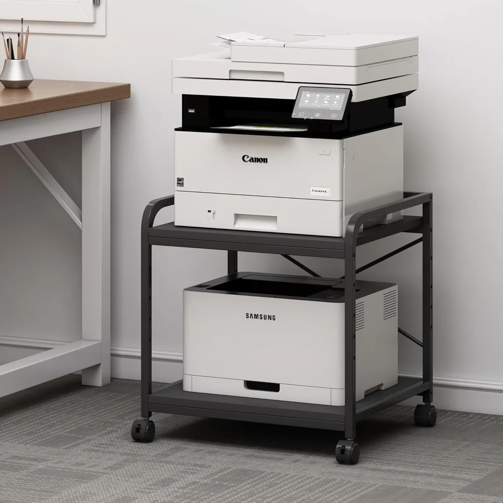 

2 Tier Under Desk Printer Stand with Storage, 20 Inches Deep Large Printer Table with Height Adjustable Shelf
