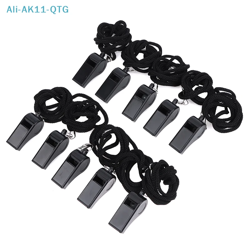 New 2/5/10Pcs High Quality Black Whistle For Sports Football Basketball Referee Training Outdoor Survival Whistle With Lanyard