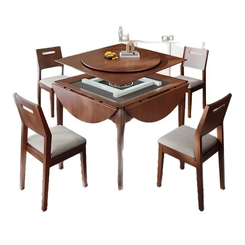 Solid wood multi-functional mahjong machine, folding round table, mahjong table, dining table dual-purpose