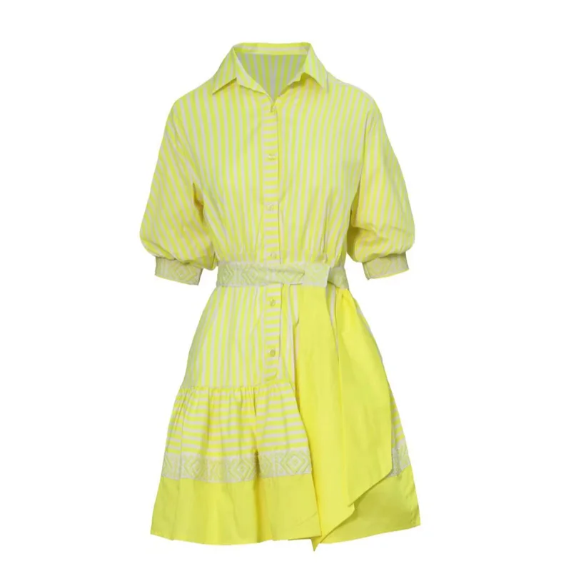 

2024 Summer Yellow Maxi Dress for Elegant Women Ladies Design One Size Shirt Dresses Female Office Lady Style Frocks