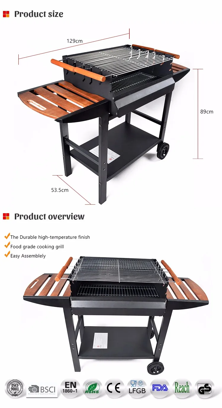 Adjustable Cooking Grid Height Barbeque Rectangle BBQ Grill Forest Square Charcoal Bbq Grills With Wooden Table