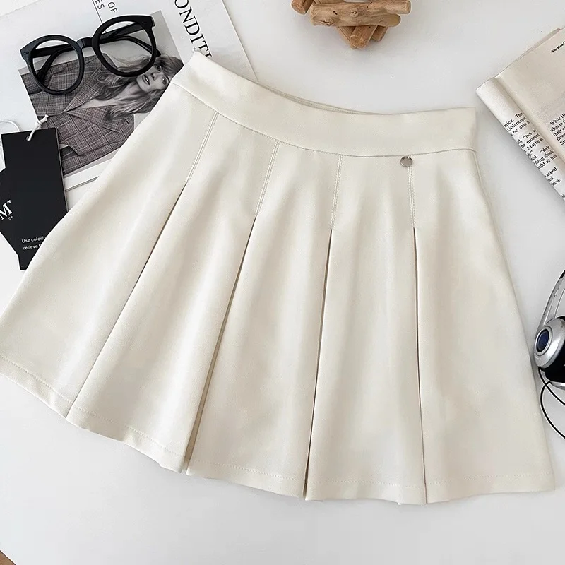 

Korean Fashion Summer Black White Elegant Sexy High Waist Pleated Mini Skirt Women Grey Preppy Style Versatile Short Skirt Trend