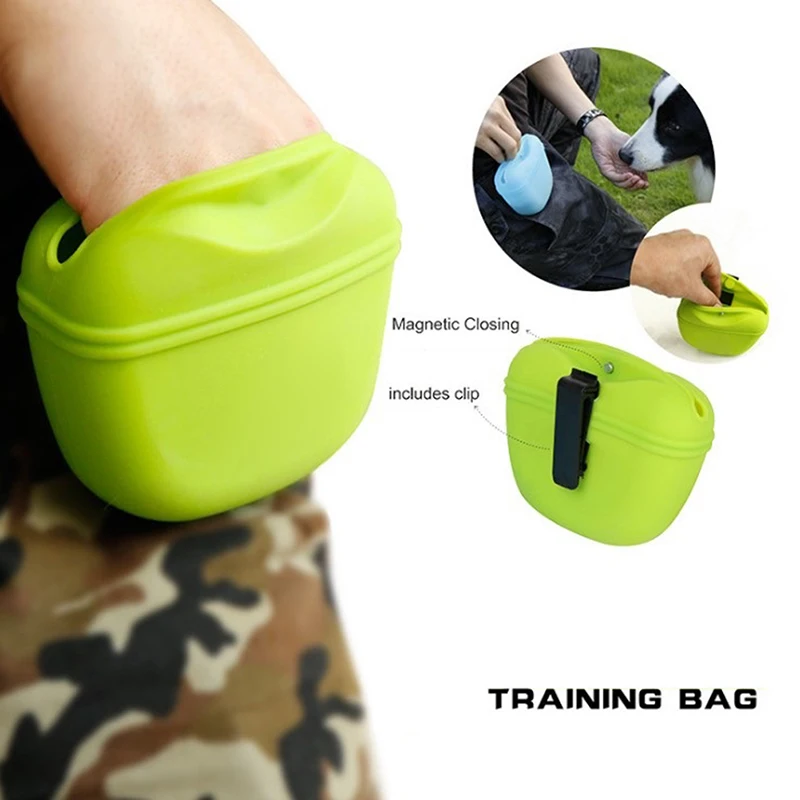 Pochette de friandises en Silicone pour chien, sac de taille Portable d'entraînement pour chien, pratique, fermeture à boucle magnétique, Clip à la taille, stockage de nourriture en plein air