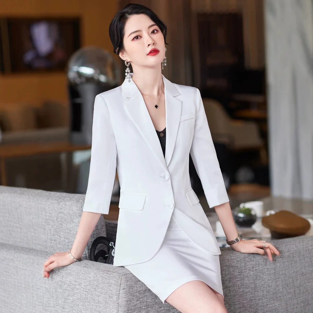 

Pant Sets Two Piece Sets 2026 New Blazer Jacket Set Office Ladies Fashion Slim Suit Work Wear Formal Blazer Jacket Skirt Set