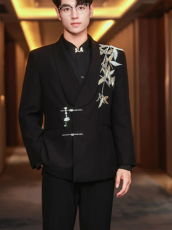 

New Chinese Sle Wedding Suit for Men Spring Autumn New Model Marriage Engagement Outerwear Casual Suit Jaet Chinese Sle...