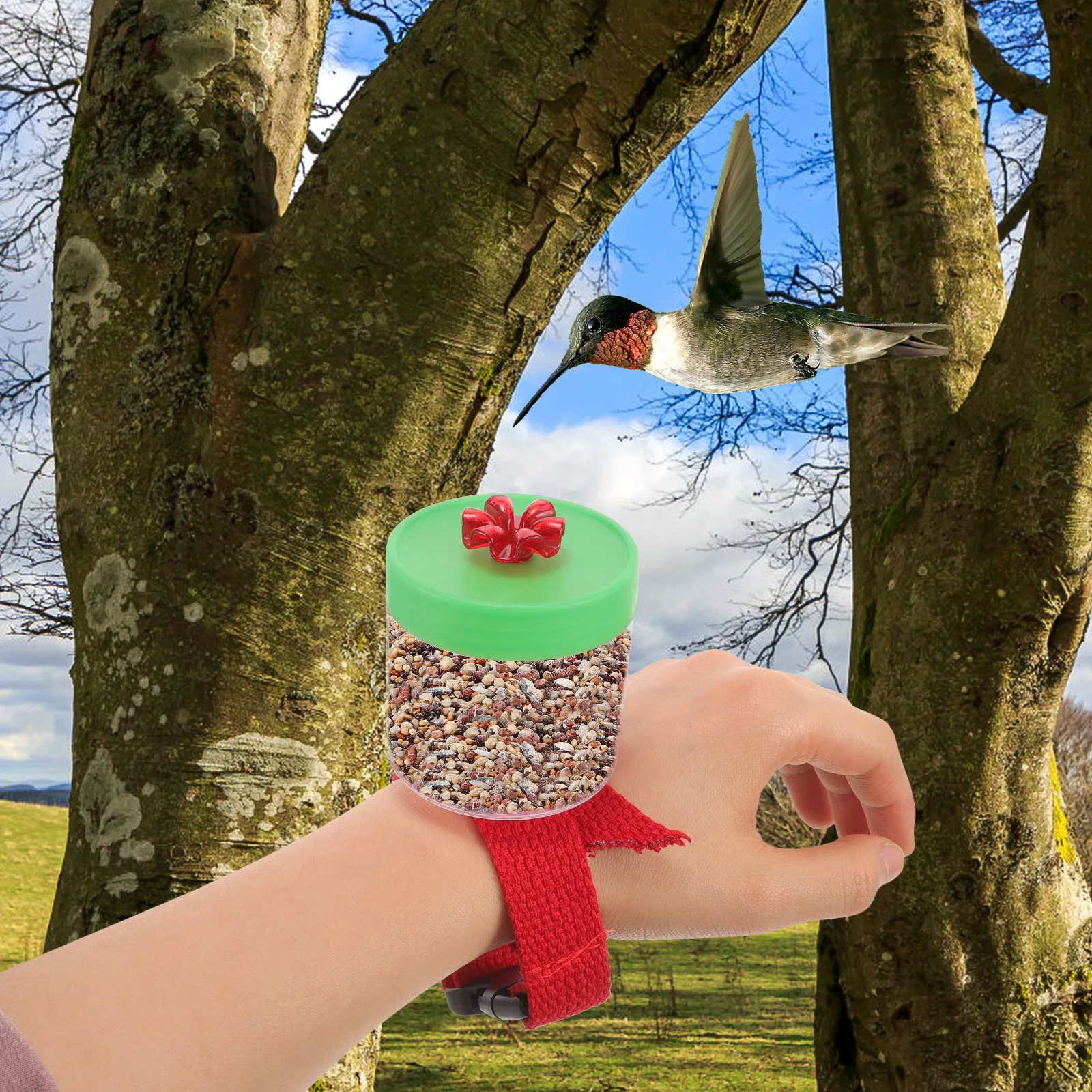 

1Set Portable Hanging Wrist Bright Color Hummingbird Feeder Strap Ant Proof Lightweight Bird Feed Tool Hummingbird Feeder Hat