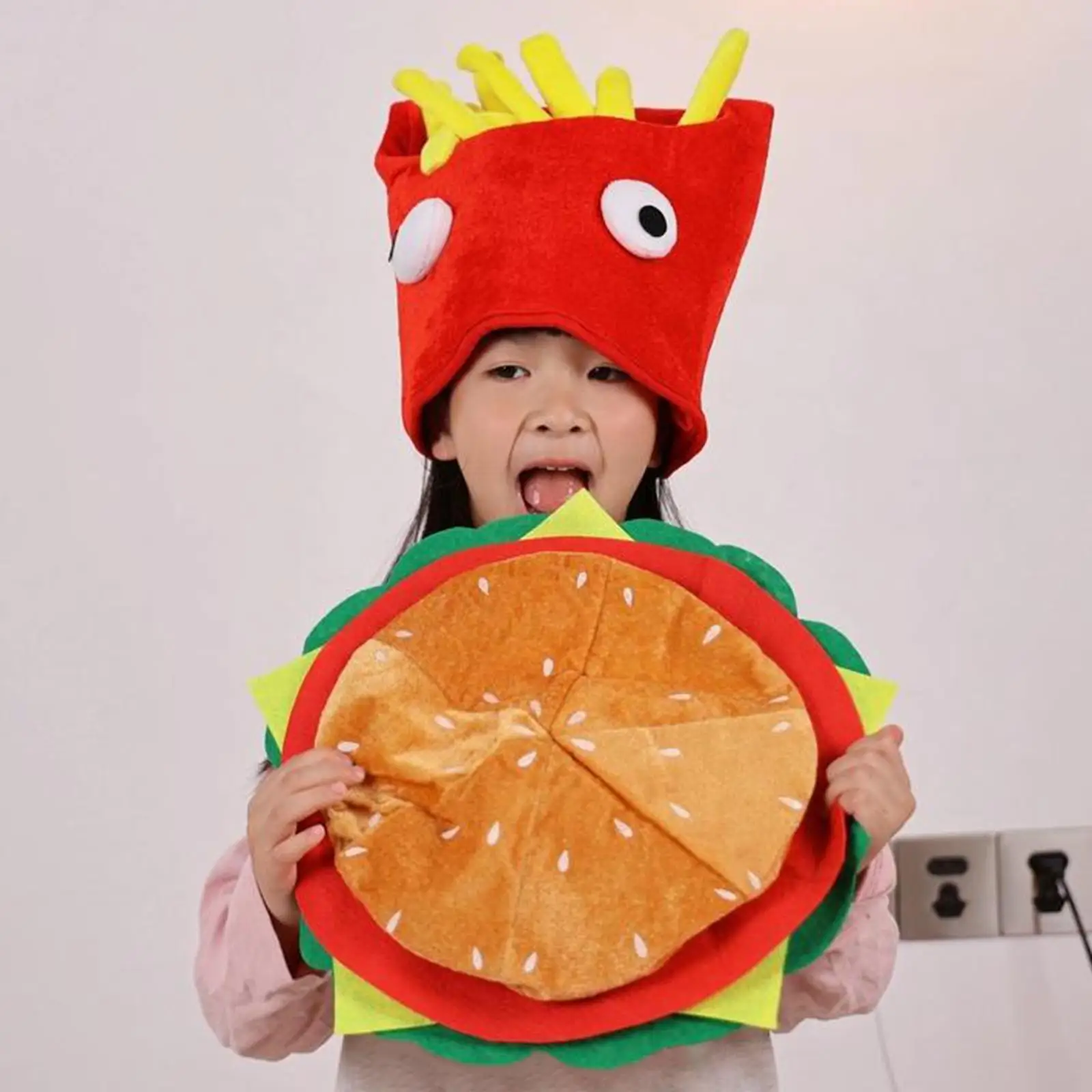 Food Hats Headgear Soft Fancy Dress Keep Warm Photo Props Burger Fries Hats