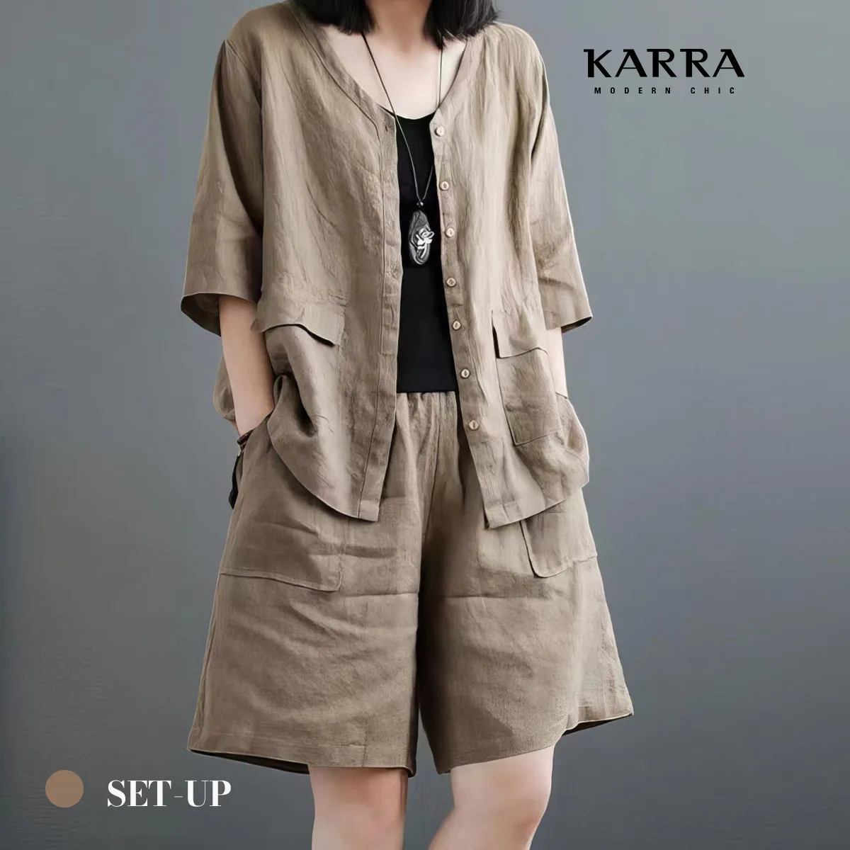 KARRA NUTER BUTTON WIDE BLOUSE + PANTS SET_KB4MSE018C
