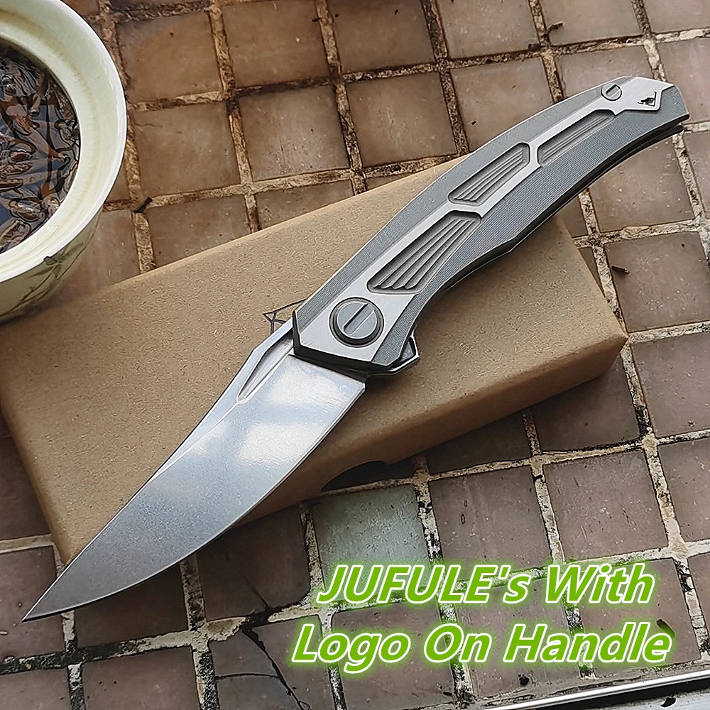 

JUFULE 2023 Quantum Bear Logo Double Row Ceramic Bearing Titanium Handle Folding Tactical Camping Hunting EDC Tool Blade Knife