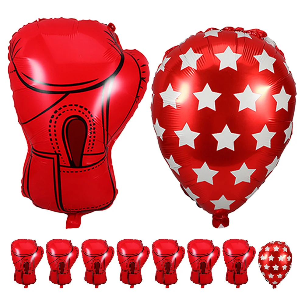 

10Pcs Boxing Glove Foil Balloons Red Aluminum Film Boxing Birthday Party Decorations Wrestling Red Balloon Prop