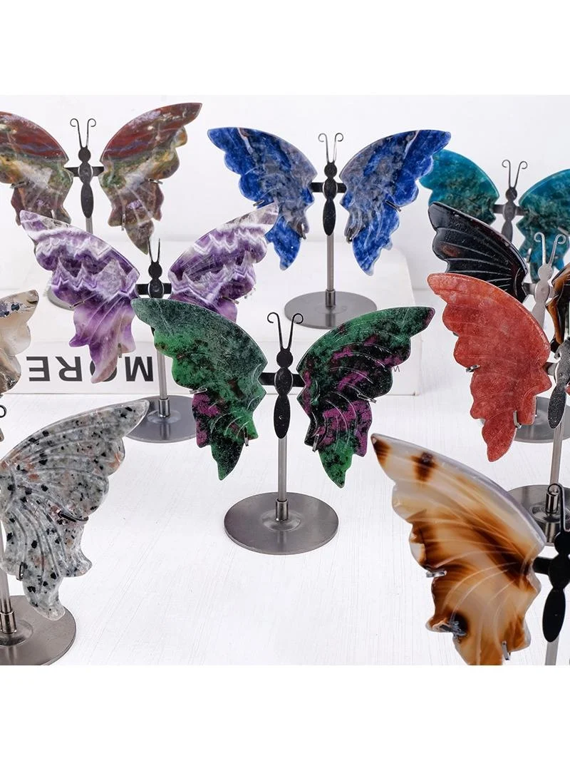 

Cultured Crystal Stone Ornament Wing Carved Polied Decorative Figurine Faionable Cross-Border Glass Gift Creative