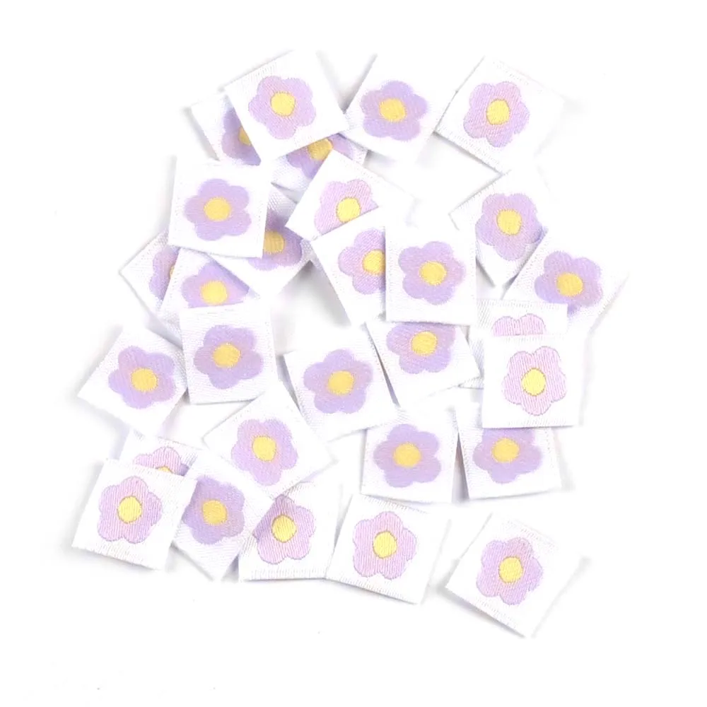 50Pcs Cute Flower Embroidery Mini Labels For Sewing Accessories Knitting Garment Bag Hat Tags DIY Kids Clothing Supplies 15*16mm