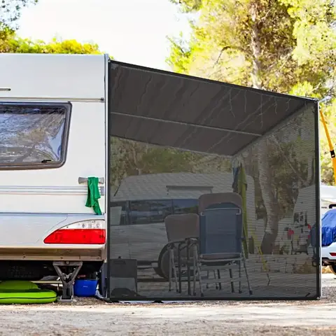 RV 차양 사이드 쉐이드 스크린, 블랙 메쉬 햇빛가리개, 캠핑 트레일러 UV 선블로커, 9 'X 7'