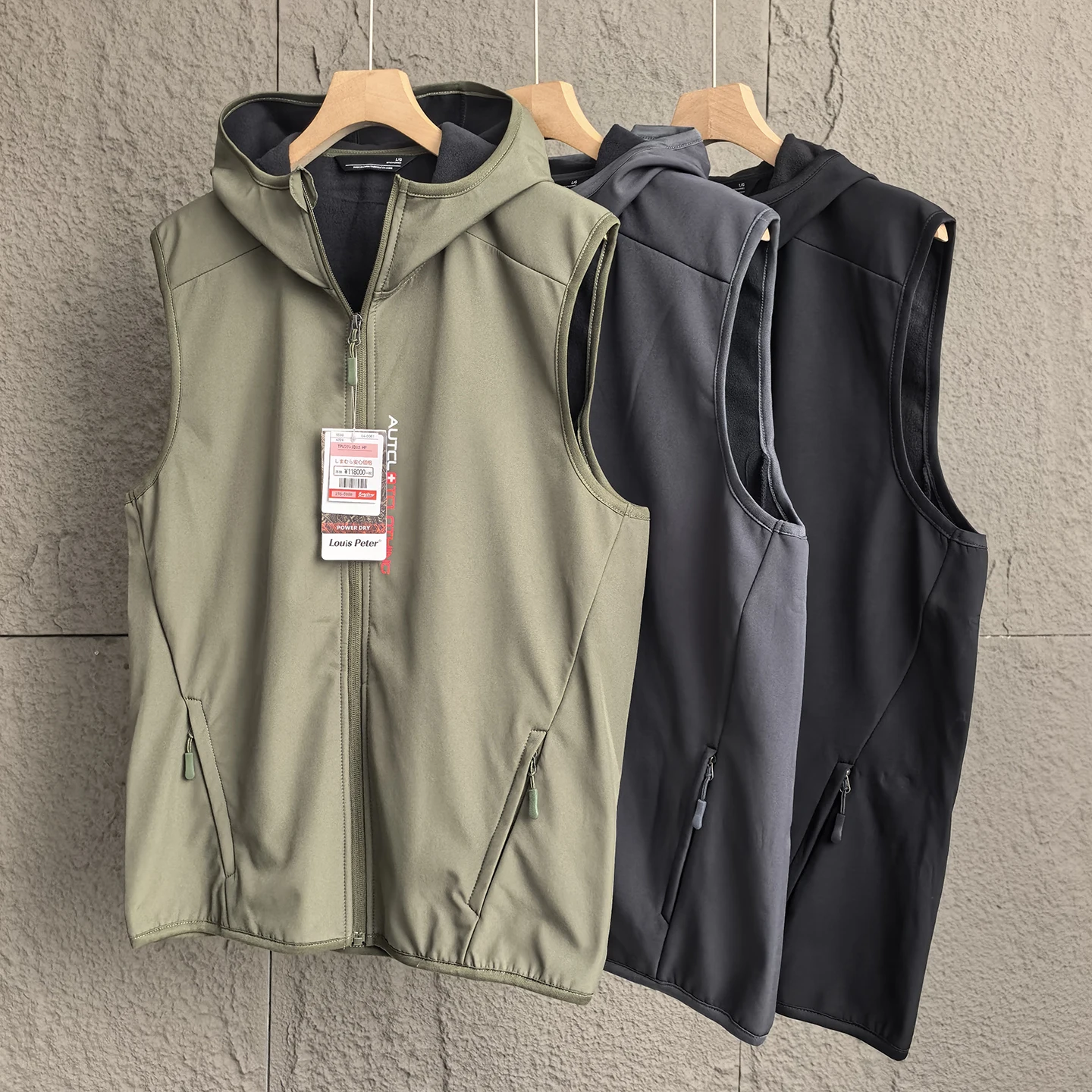 

Men's Softell Fce Vest Autumn Winter Windproof Warm Hooded Jaet Trendy Polyester Fiber Stand Sle Zipper Closure