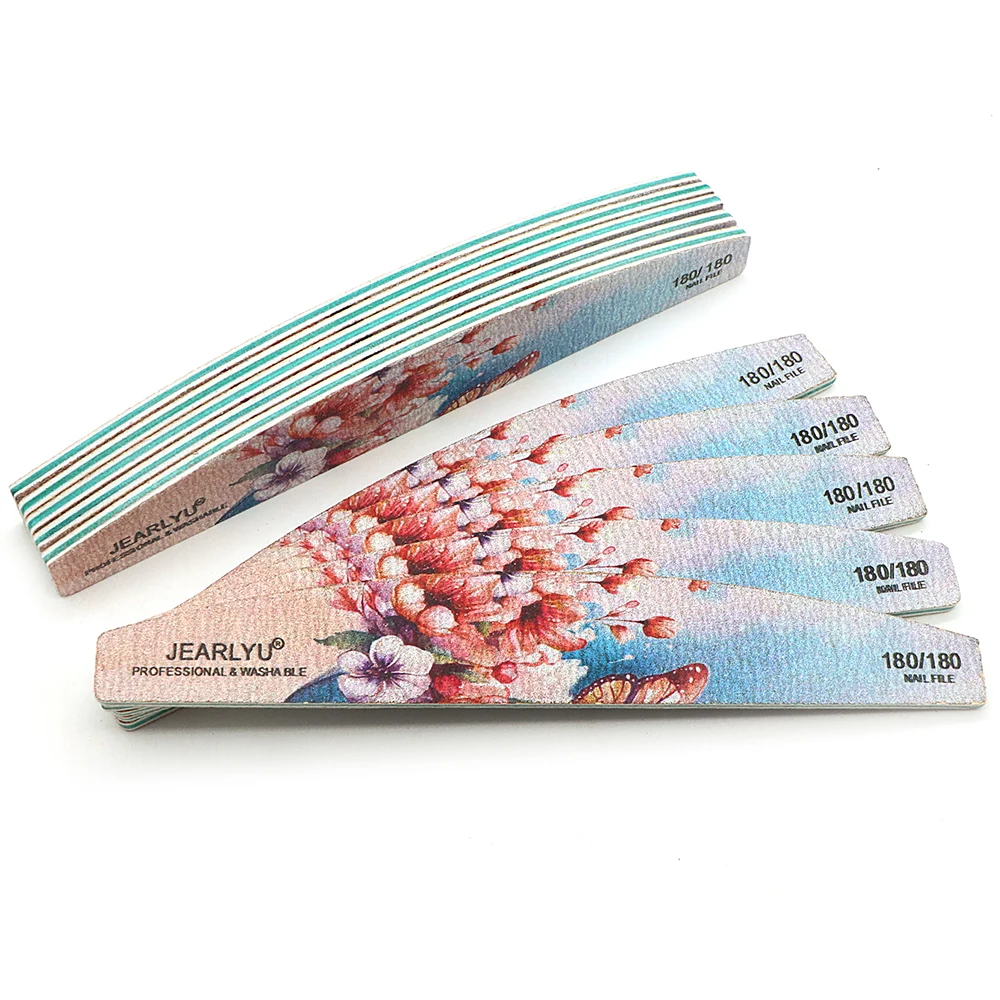 10개 네일 파일 및 버퍼 세트 180/180 그릿 보트 모양 광택 샌딩 파일 가정 및 살롱용 딥 파우더 네일 제거