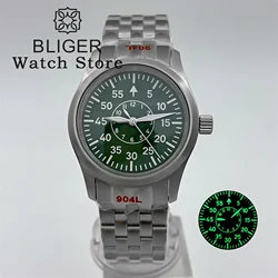 BLIGER 36mm 39mm Dome Sapphire Glass Diver Brushed Pilot Watch For Men Ladies NH35 PT5000 Sapphire Glass Luminou Stainless Strap