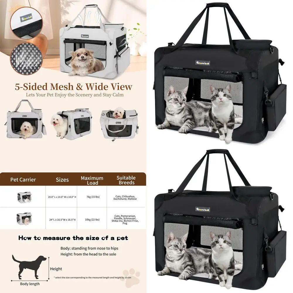 

Складная мягкая переноска для домашних животных XL для 2 кошек, 20 фунтов, дорожная сумка с отделением для бутылки с водой, идеально подходит для длительных поездок (черный, 24x16,5x16,5