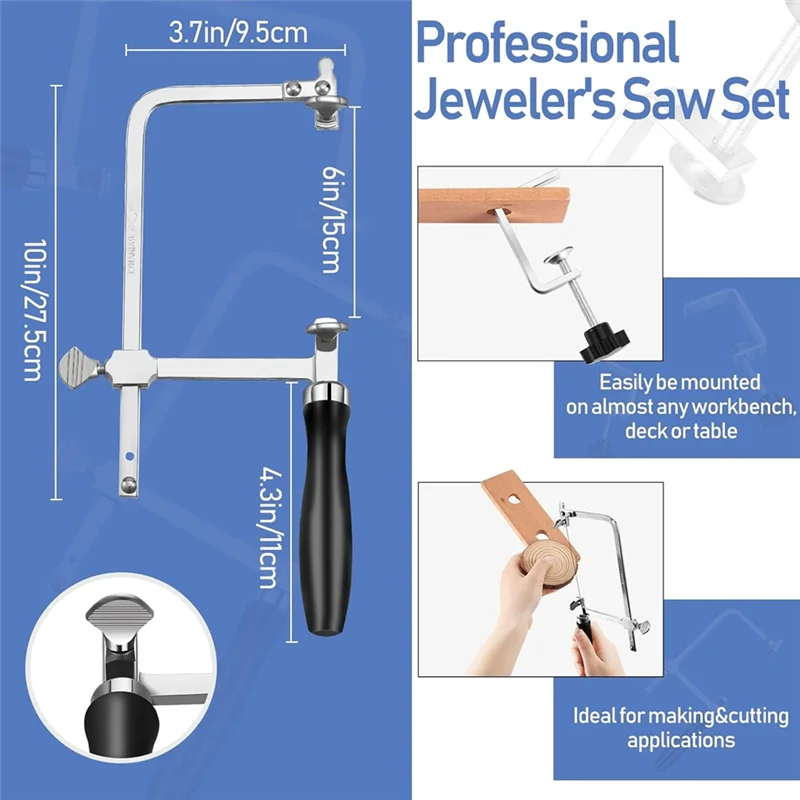 

A98E-Набор ювелирных инструментов, 144, лезвия, рама ювелирной пилы, третий ручной пинцет, деревянный зажим для штифтов, универсальный игольчатый напильник и молоток