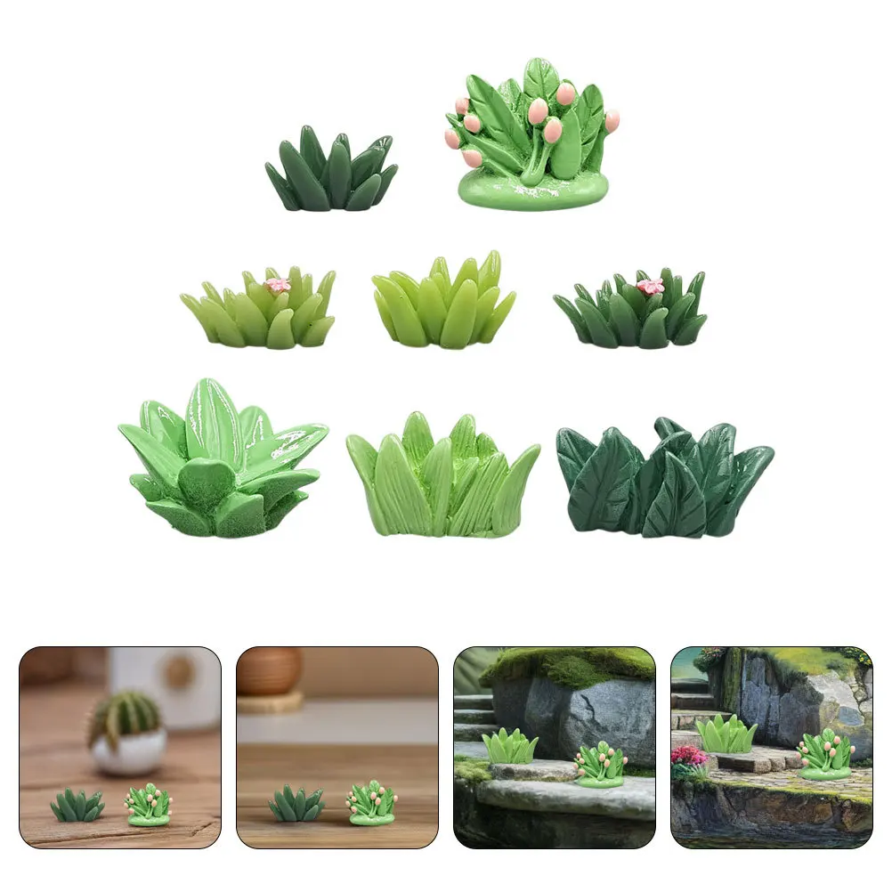 

8pcs Mini Green Plant Decor For Dollhouse Artificial Bonsai Fake Grass Craft Projects Micro Landscape Indoor Desk Office Home