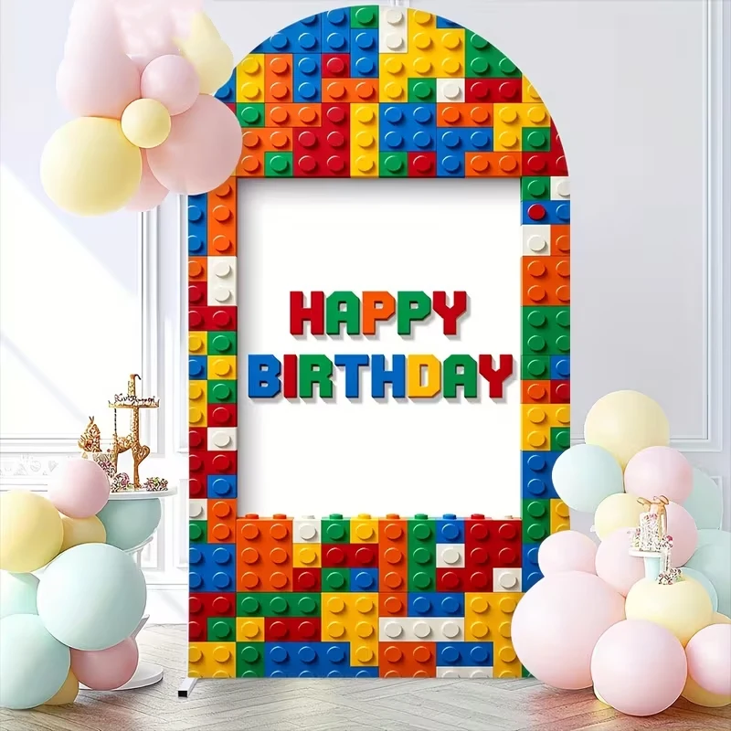 LS 2-Sided Arch Cover Building Block Puzzle Decoration Backdrop Wall Cake Smash Newborn 1st Birthday Party Prom Photo Props