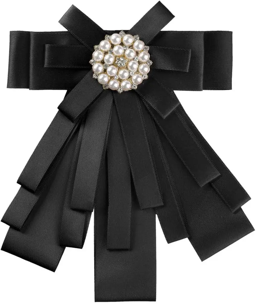 Men's and Women's Tie Pearl Rhinestone Bow Business Banquet Suit Shirt Tie Brooch Wedding Party Bow Cocktail Party Accessories
