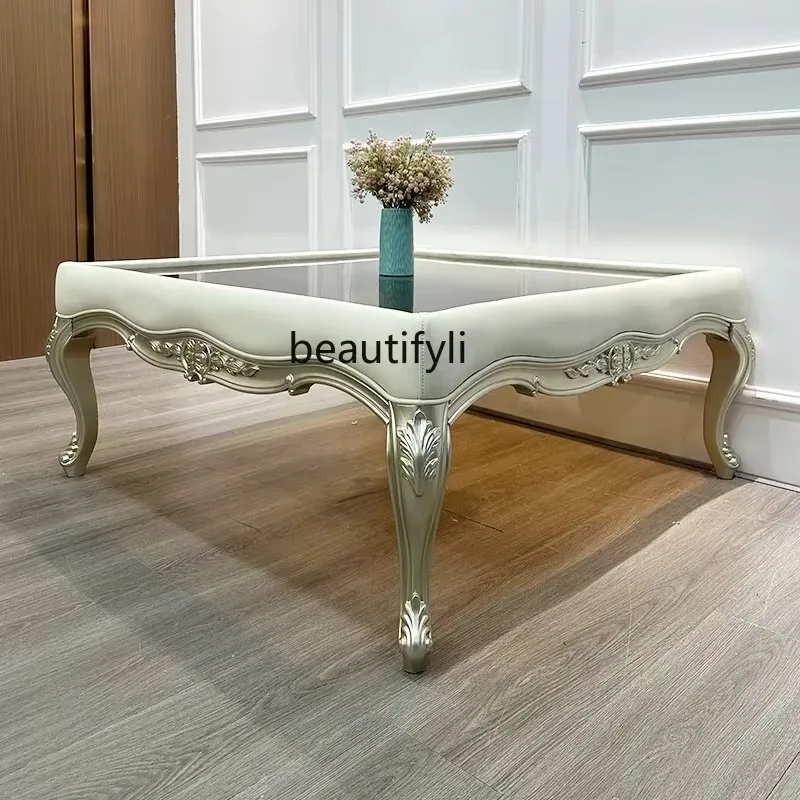 ss8350 American retro solid wood square coffee table living room home light luxury old gla corner cabinet French