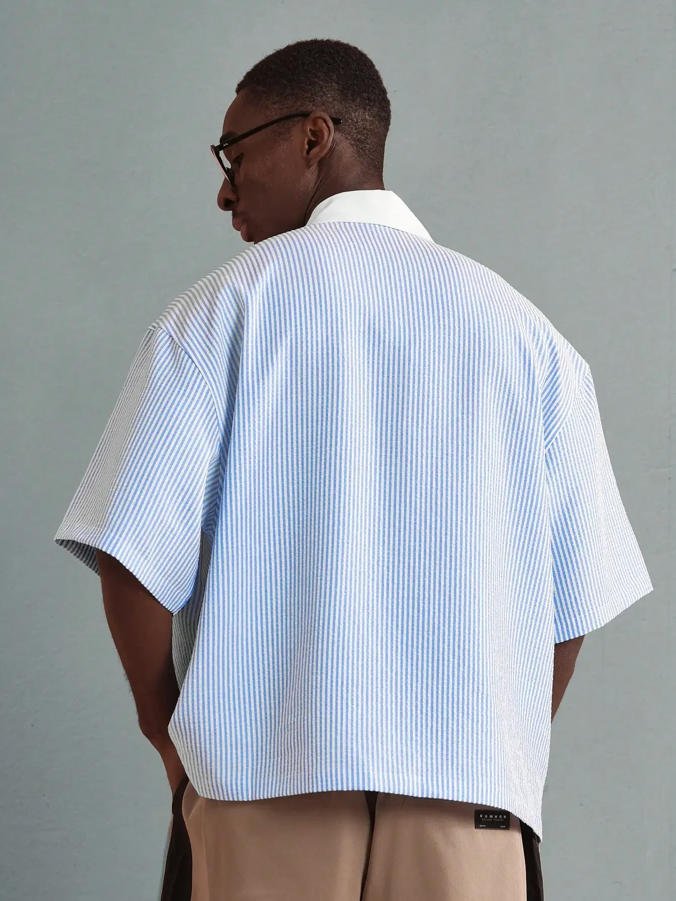

Oversized Striped Half-Zip Polo Shirt Casual Short Sleeve Business Smart Streetwear