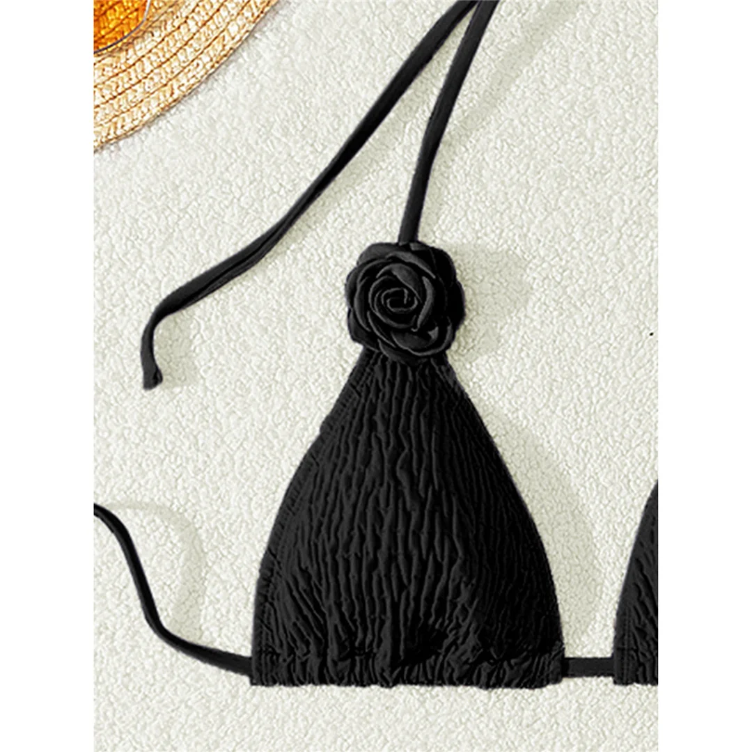 3D-Blumen-Neckholder-Bikini mit Falten, brasilianischer Stil, Damen-Badeanzug, zweiteiliges Bikini-Set, Badebekleidung, Badeanzug, Modell V5559 – Detail 19
