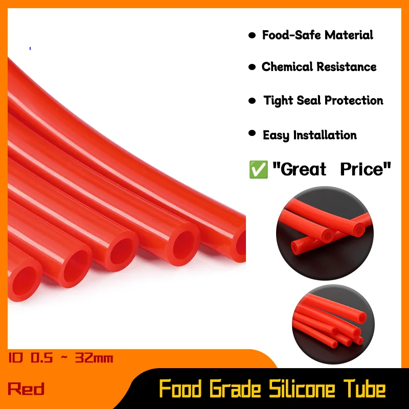 

Hose 1~10meters Red Silicone Tube ID 0.5 ~ 32mm Food Grade Tasteless High Temperature Resistant Flexible Drink Water Pipe Garden